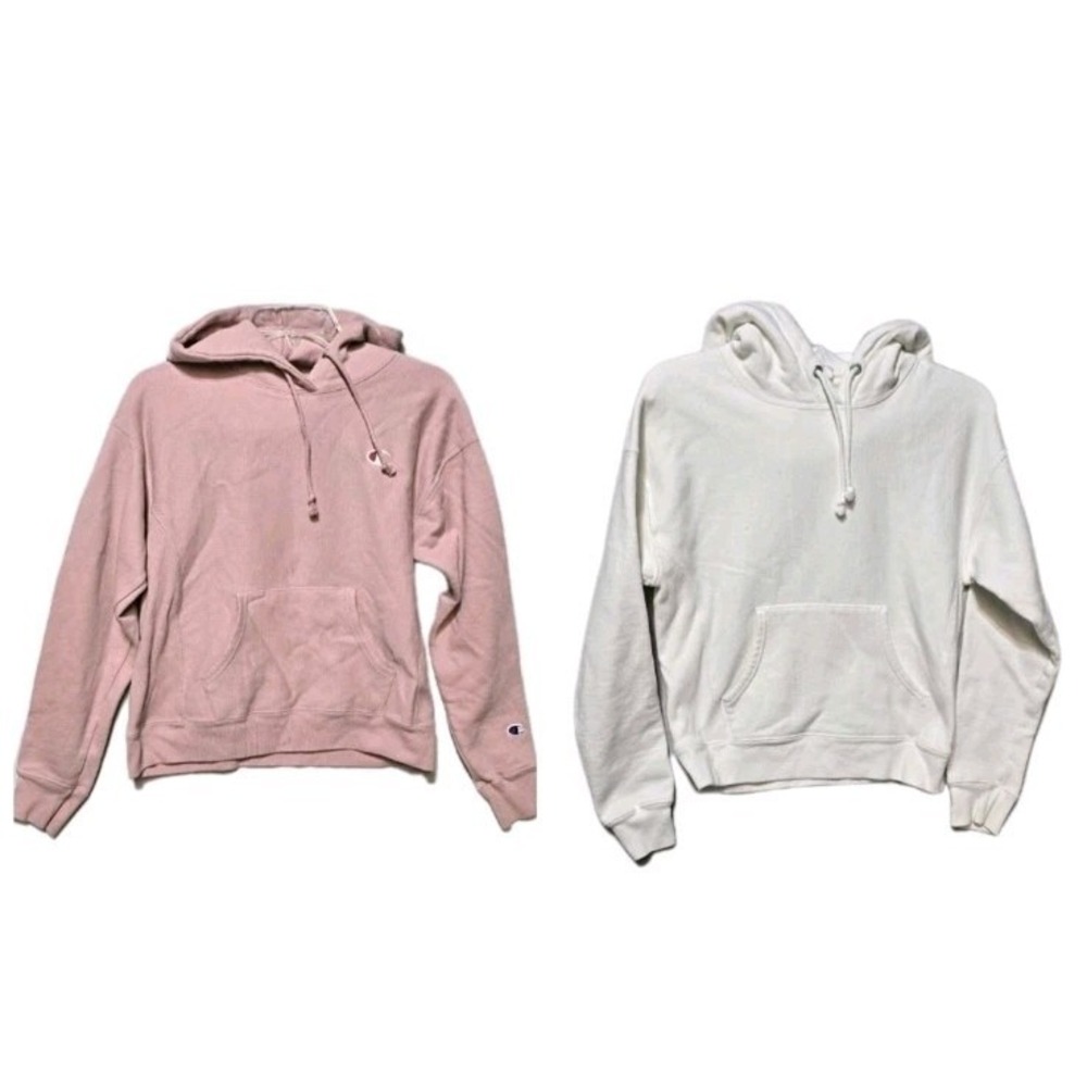 Champion Reverse Weave Pink White Hoodie Sweatshirt Small Lot Of 2